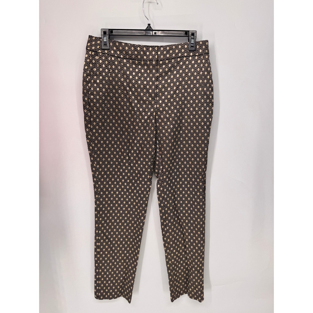 Chico's Ankle Pants Women 0 Black Gold EUC Geometric Diamond Metallic Slim Leg